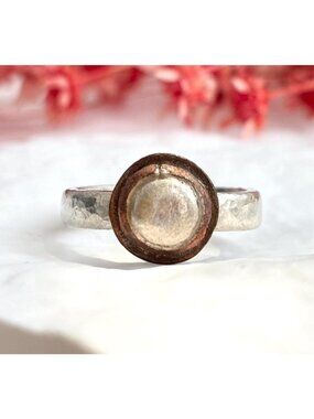 Mixed Metal Bronze Framed Sterling Silver 925 Vintage Ring - sz 4